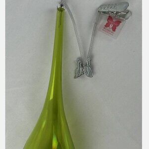Marquis By Waterford Green Glass Teardrop Christmas Ornament Clip On Butterfly